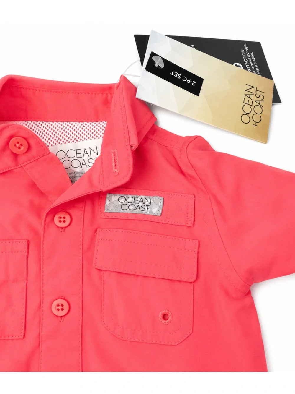 Ocean & Coast Kids Coral Button-Front Shirt & Navy Shorts Set